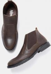 Roadster Men Coffee Brown Solid Mid Top Flat Boots