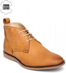 Ruosh Brown Solid Leather Mid Top Flat Boots men