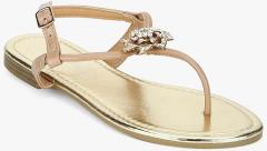Truffle Collection Beige Embellished Ankle Strap Flat Sandals women