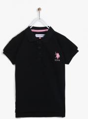 U S Polo Assn Kids Black Solid Polo Collar Tshirt girls