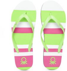 United Colors Of Benetton Green & Pink Striped Thong Flip Flops women