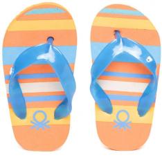 United Colors Of Benetton Kids Blue & Orange Striped Thong Flip Flops girls