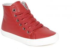 United Colors of Benetton Kids Red Solid Synthetic Mid Top Sneakers