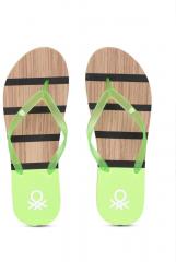 United Colors of Benetton Women Green & Brown Striped Thong Flip Flops