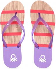 United Colors of Benetton Women Purple & Brown Striped Thong Flip Flops