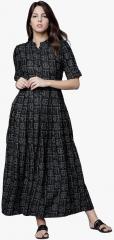 Vishudh Black Printed Maxi Dress women