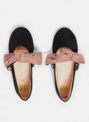 Yk Black & Dusty Pink Solid Synthetic Ballerinas girls