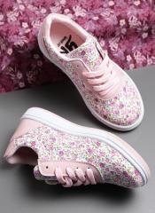 Yk Pink & Off White Floral Print Sneakers girls