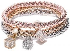Youbella Set of 3 Stone Studded Elasticated Charm Bracelets women