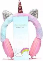 Yaah Creation PINK Colourful Wired Adjustable Headphone Sound for Girl's Unicorn Smart Headphones