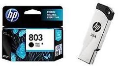 HP 803 Small Ink Cartridge & v236w 32GB USB 2.0 Pen Drive, Grey