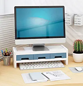 ISTORE Desktop Stand with Storage Desk Computer Monitor Stand Riser with Drawers Shelf | 2 Layer Plastic Desktop Stand with Storage Desk | Desktop PC Screen Riser Stand Holder for Home, Office