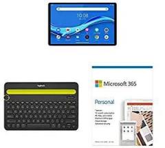 Lenovo Tab M10 FHD Plus Tablet, Platinum Grey + Wireless BT Keyboard + Microsoft 365 Personal 12 Month Subscription
