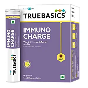 TrueBasics Immuno Charge, with Vitamin C & Zinc|| Clinically Researched Essentials|| 60 Effervescent tablet, Lemon flavour