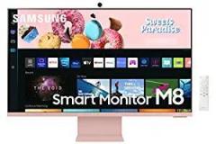 Samsung 32 inch (80 cm) 3840 X 2160 Pixels M8 Monitor, Wireless Webcam, Type C, apps, Plus, Office 365, Dex, Apple Airplay, BT, IOT, Speakers, Remote (LS32BM80PUWXXL, Pink) Smart Smart 4K UHD TV