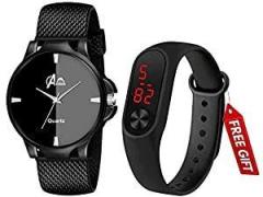 A Acnos Brand A Full Black PU Strap Watch with M2 Digital for Mens and Watch for Boy Pack of 2