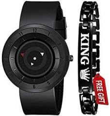 A Acnos Brand A Full Black Stailess Steel Case with Uniq Time Presentation Analog Watch with FRE King Bracelet for Mens/Watch for Boys Pack of 2