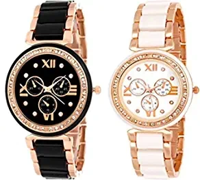Aaradhya Fashion Analogue Women's & Girl's Watch Black & Off White Dial Black & Off White Colored Strap Pack of 2