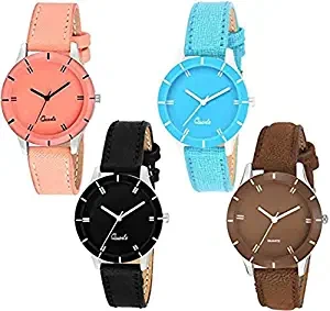 4 Multi Colored Analogue Watch for Women Pack of 4 605 bl org sky brawn