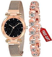 Acnos Analogue Women's Rose Gold Magnet Watch With Rosegold Bracelet With Gift Box