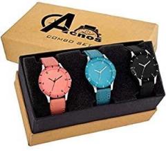 Acnos Analogue Women's Watch Pack of 3 Multicolored Dial Multicolored Colored Strap 605 black org skyblue