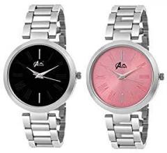 Acnos Black and Pink Dial Steel Strap Analogue Watches Combo for Girl's and Women's Pack of 2 JL Black Pink DIAL