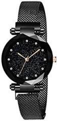 Acnos Black Color 12 Point Diamond with Trending Magnetic Analogue Metal Strap Watch for Girl's and Women's Pack of 1 DM 200