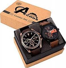 Acnos Black Dial Combo Analogue Watches for Men Pack of 2 LR01 MINO