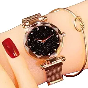 Acnos Black Round Diamond Dial with Latest Generation Rosegold Magnet Belt Analogue Watch for Women Pack of 1 DM ROSEGOLD08
