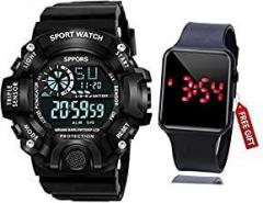 Acnos Brand A Digital Watch with Square LED Shockproof Multi Functional Automatic Black Color Strap Waterproof Digital Sports Watch for Men's Kids Watch for Boys Watch for Men Pack of 2