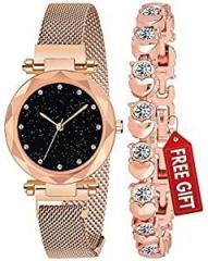 Acnos Branded 6 Different Colors Magnet Analog Watch with Rose Gold Bracelet and Gift_Box for Women and Watch Pack of 2