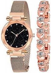 Acnos Branded Rose Gold Magnet Watch with FrE Gift Rosegold Bracelet and Gift Box for Women or Girls and Watch for Girl or Women