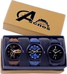 Acnos Brown Blue and Black Analog Watches for Men Pack of 3 and Brand Box l 01 02 05