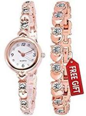Acnos Girl's Special Quality Different Heart Shape Bangle Analog Watch with Rose Gold Bracelet Pack of 2