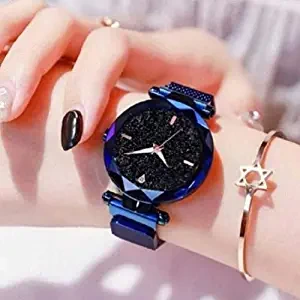 Acnos Hours 3, 6, 9 Represents Line and 12 Represent Diamond Blue 21st Century Magnet Analog Watch for Girls and Women