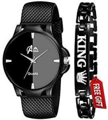 Acnos Men s Sports Design Stylish 3 Colors Dial PU Strap Analog Watches with King Bracelet Combo Set Pack of 2