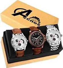 Acnos Special Super Quality Analog Watches Combo Look Like Handsome for Boys and Mens Pack of 3 437 MIN BRW