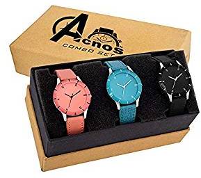 Acnos Special Super Quality Analog Watches Combo Look Like Preety for Girls and Women Pack of 3 605 BLK ORG SKY