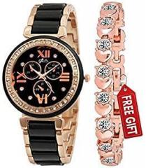 Acnos White Dial White Rose Gold and Black Dial Black Rose Gold Colored Strap Analog Women's Analogue Girl's Watches with Braclete Pack of 2