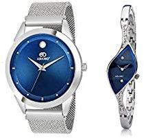 ADAMO Couple Combo Analogue Unisex Watch White Dial Silver Colored Strap 849SSM05 9710SM01