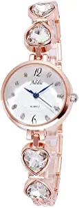 Quartz Movement Analogue White Dial Hearts Linked Studded Rose Gold Women's Watch