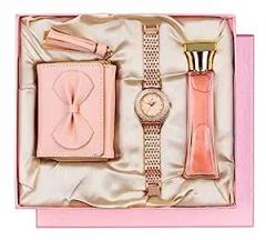 AICA Gifts Perfume, Womens Clutch with Analogue Round Dial Watch Gift Set | Birthday Wedding Anniversary Diwali Valentine Gift for Girlfriend Wife Women