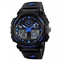 Analog Digital Sports Multi Functional Dual Time Black Dial Watch for Mens Boys SK04
