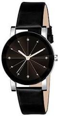 Analogue Crystal Girl's Watch Black Dial Black Colored Leather Strap