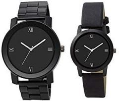 Analogue Men & Women's Watch Black Dial, Black Colored Strap Pack of 2