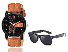Analogue Men's Watch Pack of 2 Black Dial Brown Strap
