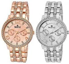 Analogue Men's Watch Silver & Gold Dial Silver & Rose Gold Colored Strap Pack of 2
