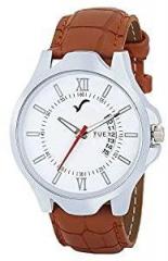 Analogue Men's Watch White Dial Brown Colored Strap