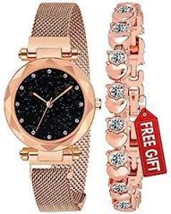Analogue Women's Rose Gold Magnet Watch With Rosegold Bracelet With Gift Box