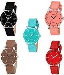 Analogue Women's Watch Assorted Dial Assorted Colored Strap Pack of 5